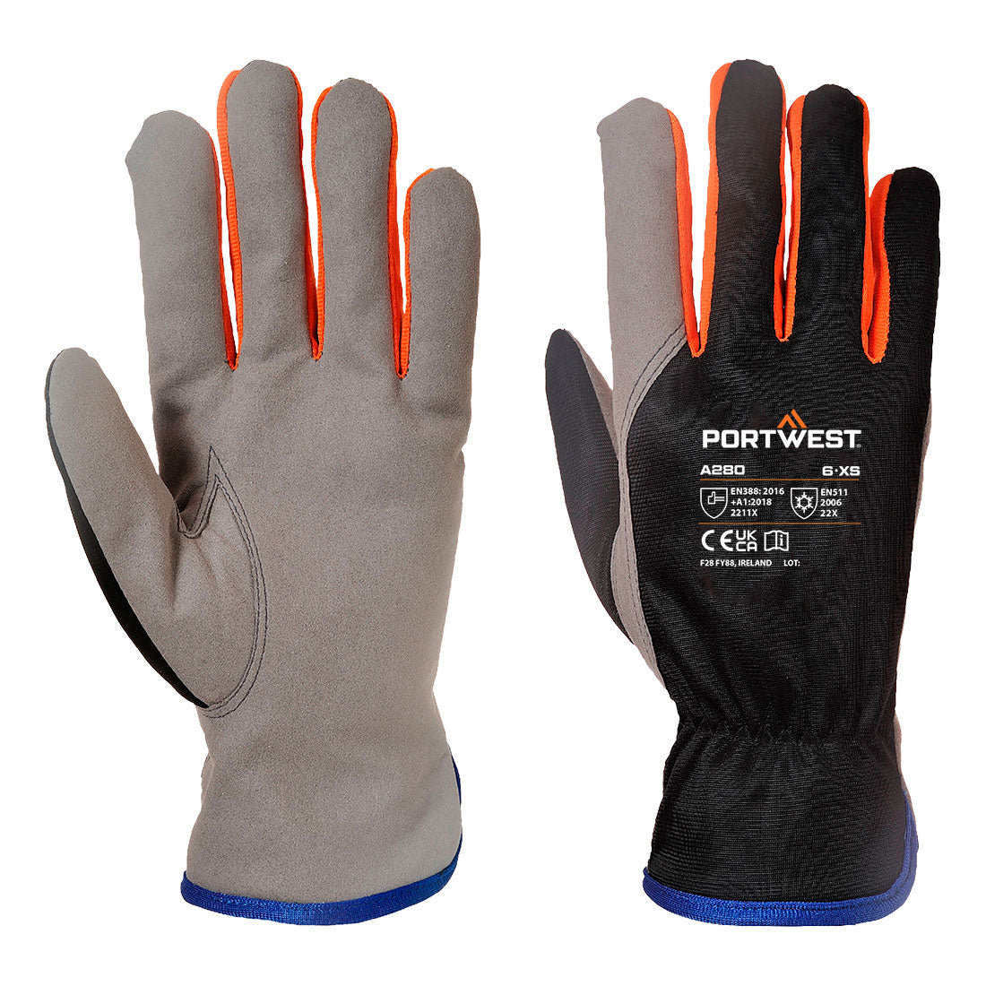 A280 - Cold 240 Synthetic Leather Mechanical Glove Black/Orange