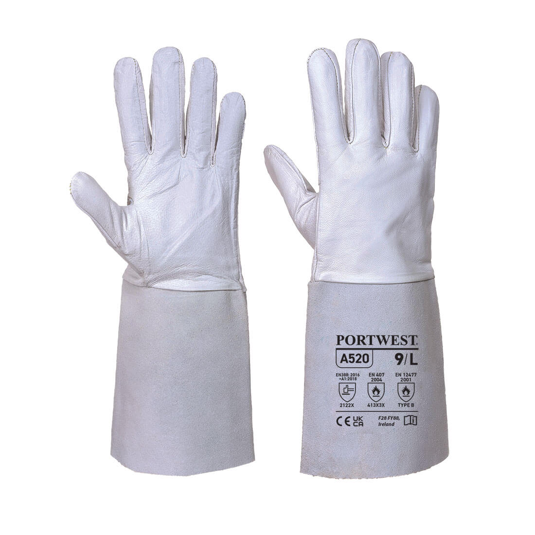 A520 - TIG Welders 85 Grain Leather Gauntlet Grey L-XXL