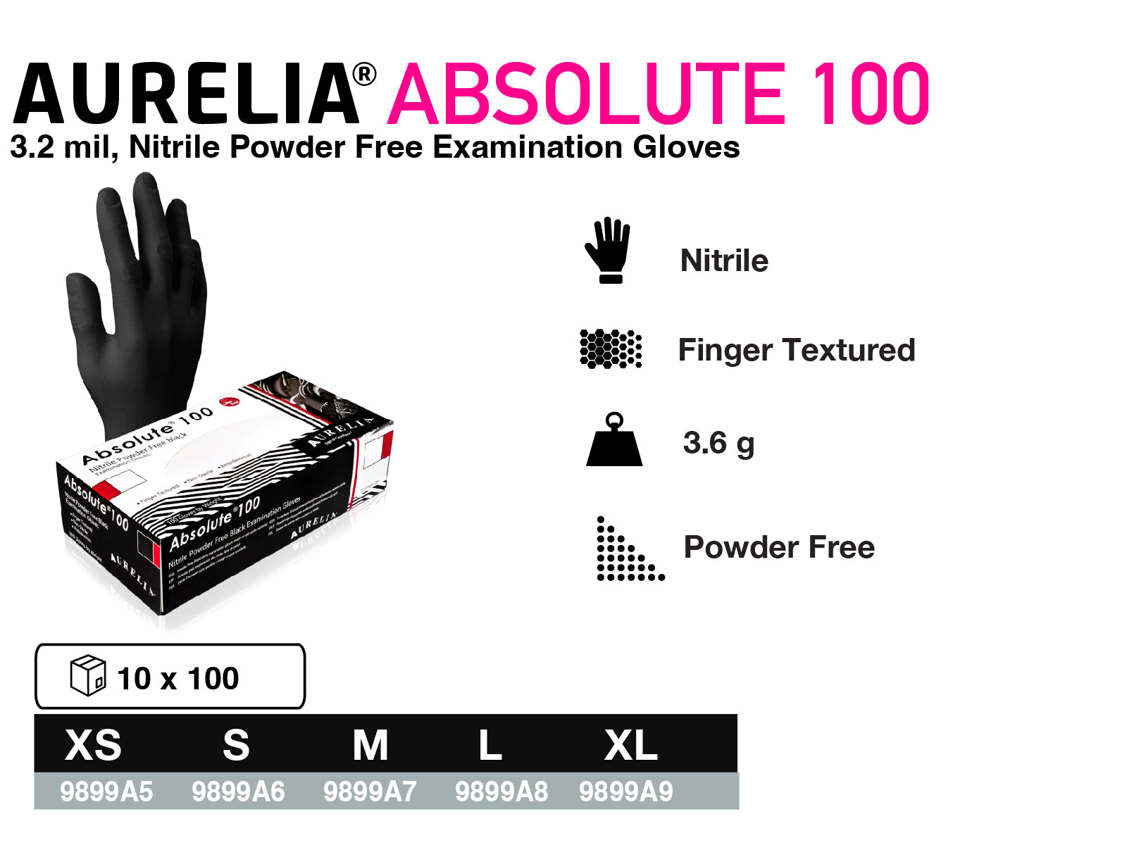 Supermax Absolute 100 Black Nitrile Gloves 10x100